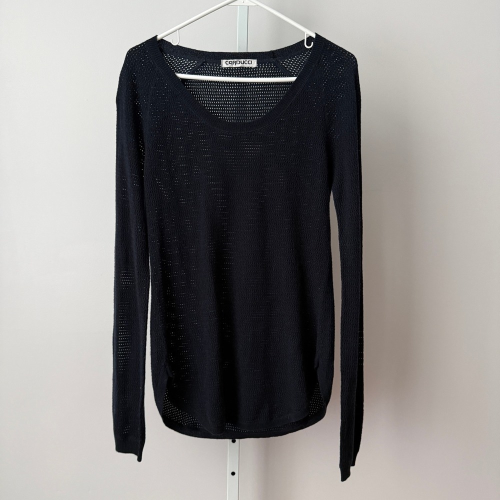 Carducci S Black Sweater Open Knit Sheer Mesh Pullover Designer Luxury Old Money